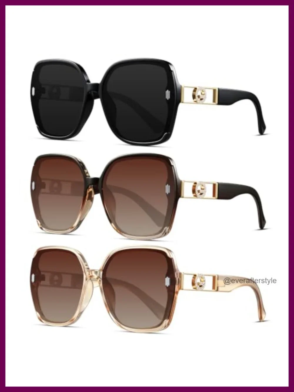 Oversized Square Sunglasses with UV400 Protection for Women, 3 Pack